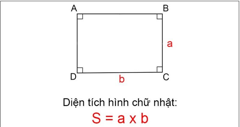 Công thức để tính diện tích của hình chữ nhật trong toán tiểu học